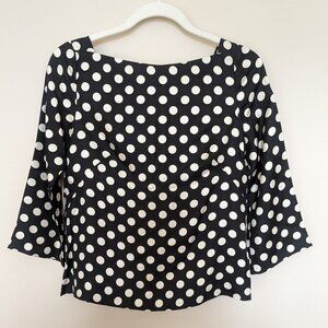 J. Crew Silk Polka Dot Blouse cropped EUC size 2 black and white dark academia